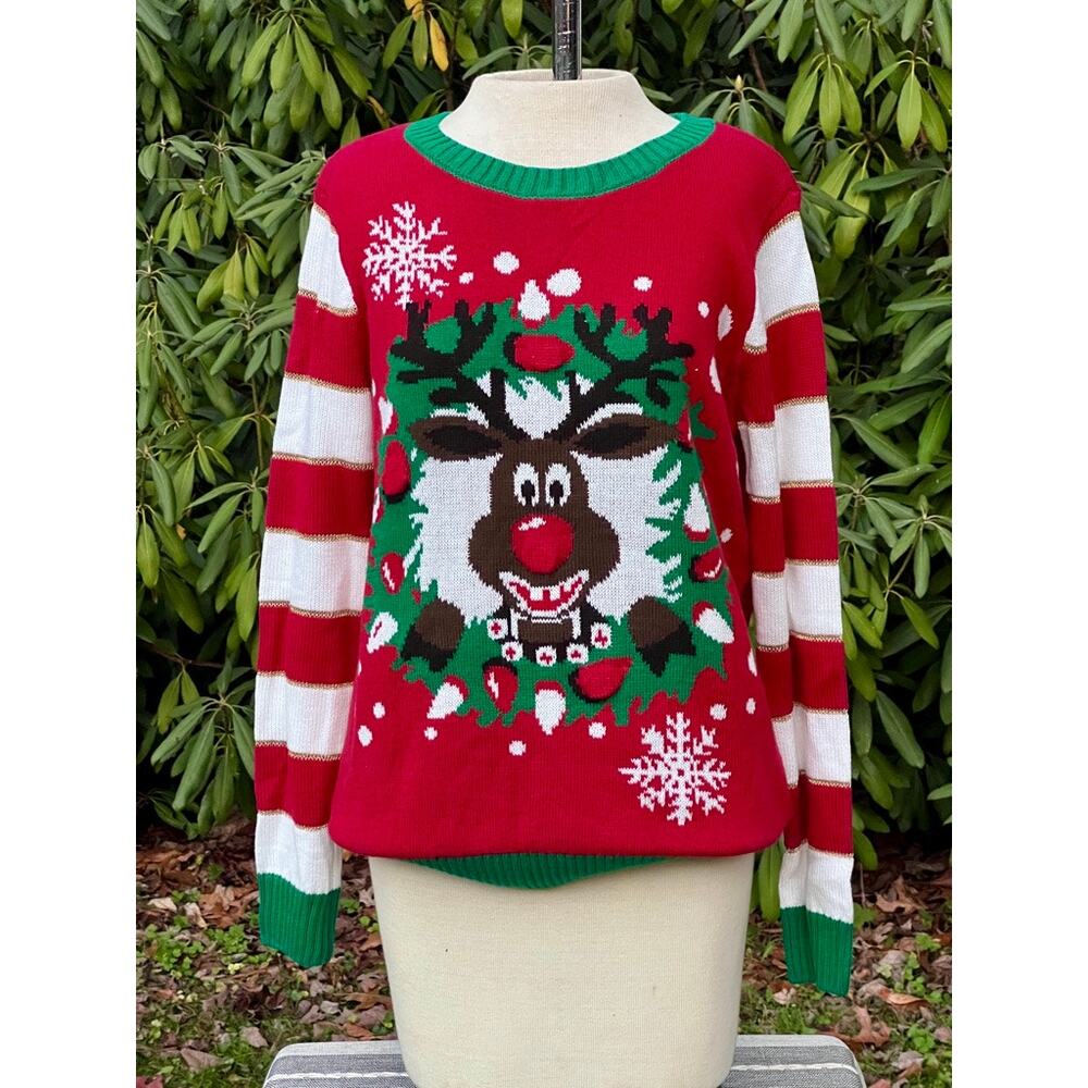 Rudolph Reindeer Ugly Christmas Sweater Peppermint Size S Unisex